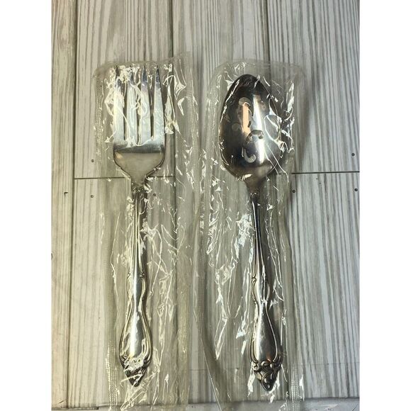 Rogers Oneida Old South II Stainless Steel Serving Spoon Fork Silverplate 2pc - Picture 1 of 12
